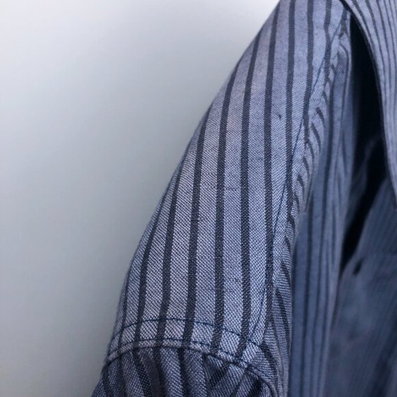 Rag & Bone Cotton/Linen Grey Blue Casual Dress Shirt with Stripes - Picture 9 of 9